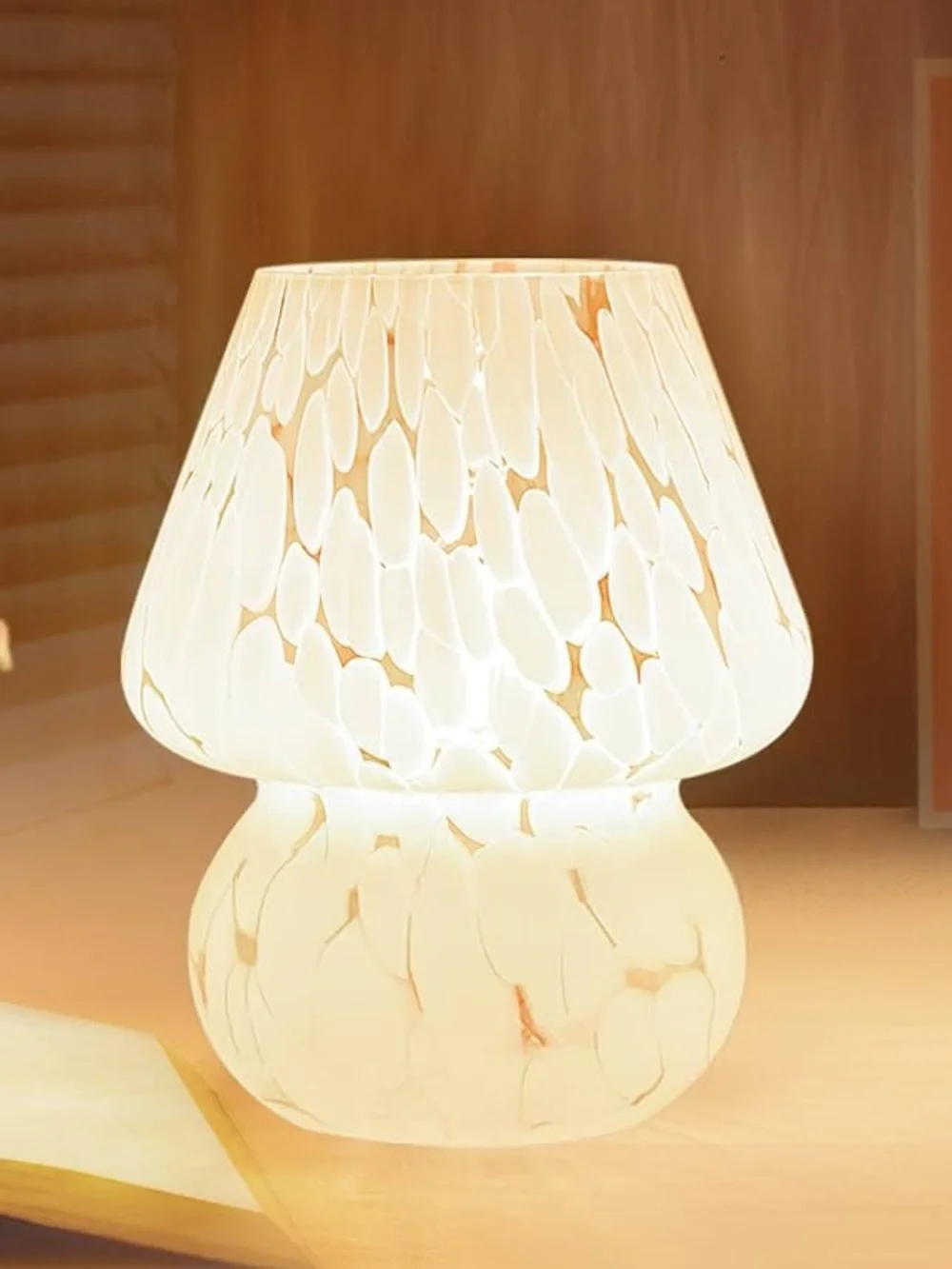 White Textured Glass Mushroom Table Lamp - Home Accents